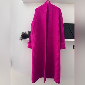 ZARA SOLD OUT HOT PINK FUSHCIA KNIT long COAT WITH SCARF STYLE COLLAR XS